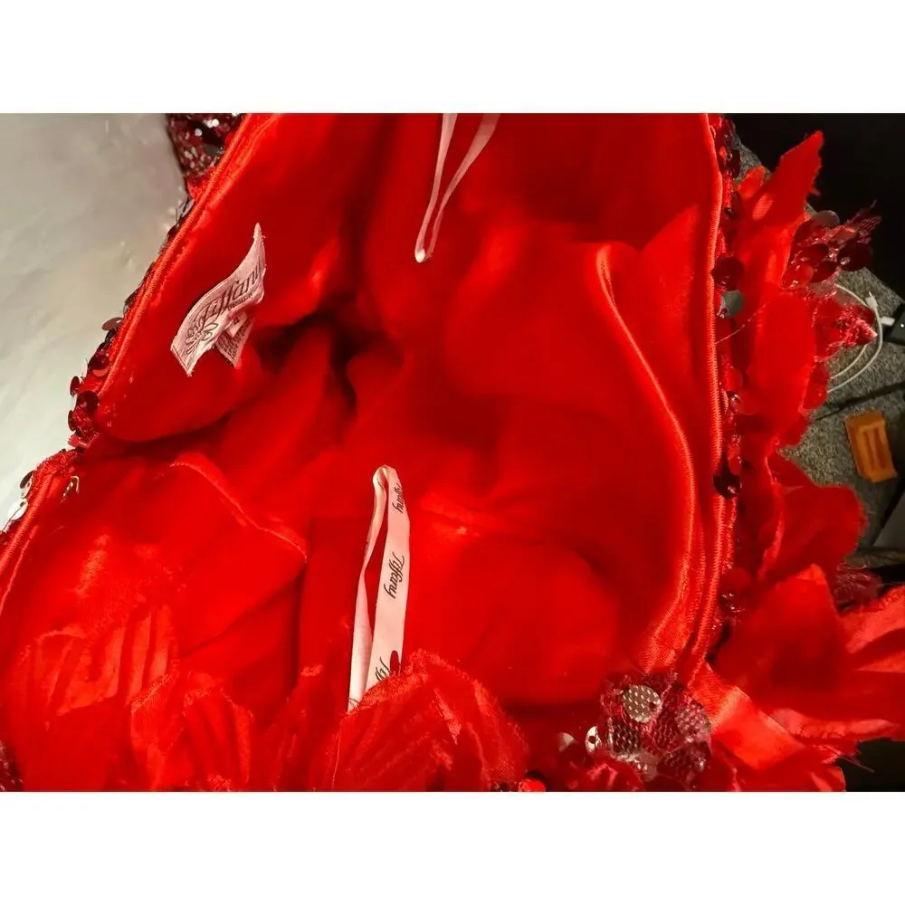 Tiffany Designs 4 Dress Sequin Red One Shoulder Dramatic Mermaid Floral Gown - Picture 5 of 8